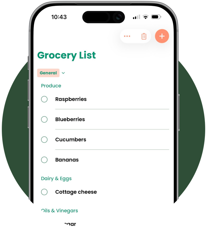 grocery list options on the app