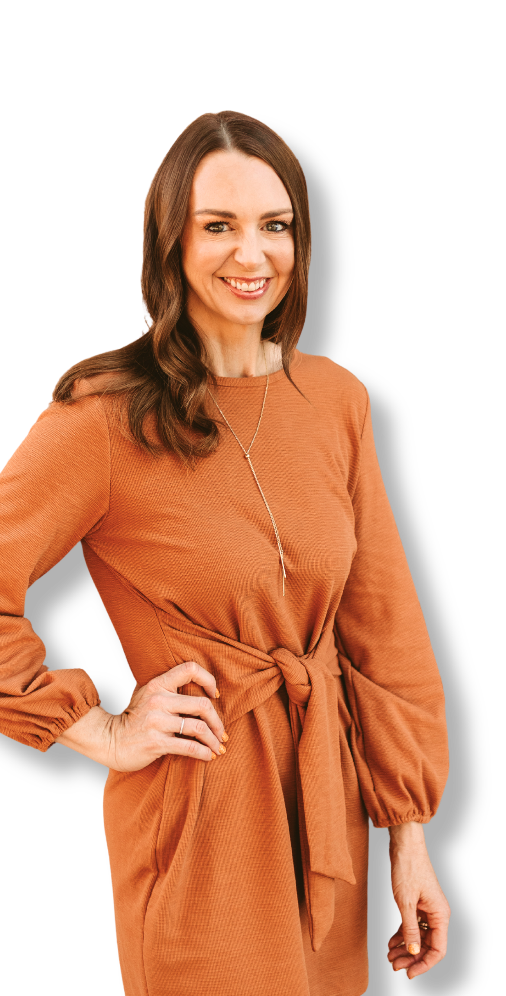 Woman in orange dress